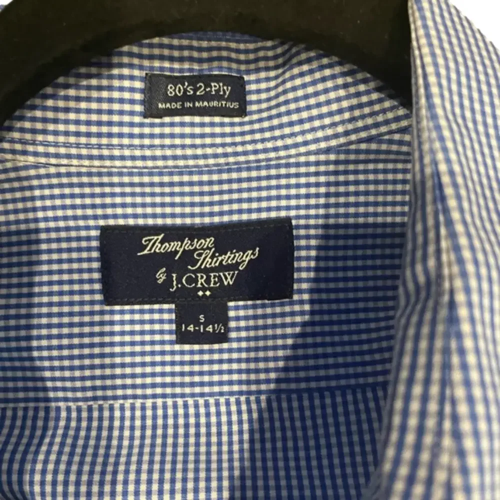 J. Crew Thompson Shirtings 80s 2-Ply size S 14-14 1/2 Plaid White and Blue